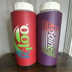 Rare Vintage 80s/90s Igloo Squiggy 32oz Sport Water Bottles - Red & Purple Set
